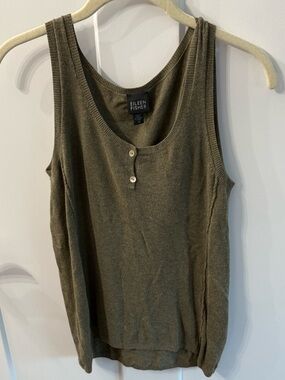 Eileen Fisher Olive Green Button-Front Knit Tank